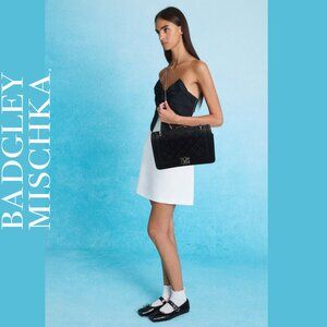 Badgley Mischka Denim Diamond Quilted Crossbody With Matching Pearls